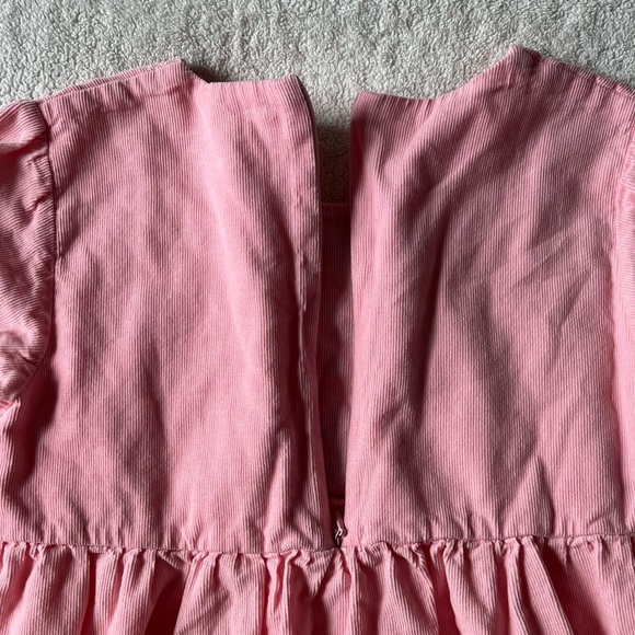 Pink Corduroy Dress w Applique Forest Animals. Deer Birds Mushroom. Girl sz 7 - Picture 5 of 6